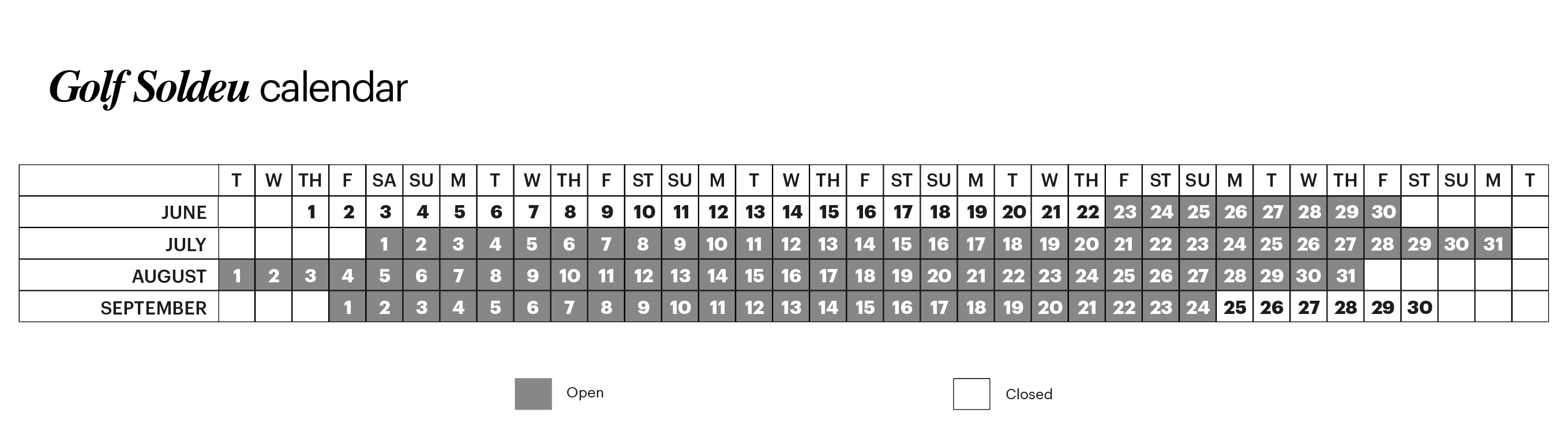 Golf Soldeu season calendar